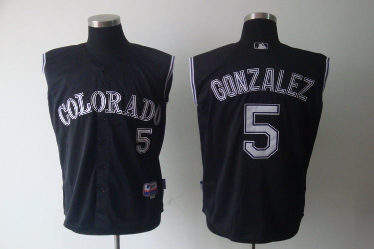 Rockies #5 Carlos Gonzalez Black Vest Style Stitched MLB Jersey - Click Image to Close